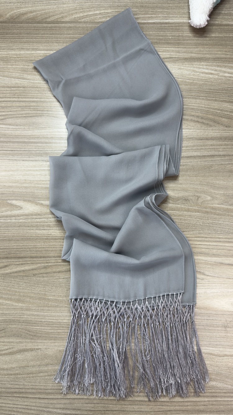 Women's Grey Pashmina Scarf Shawl Wrap Soft Silk Feel Tassel Trim Wedding Stole